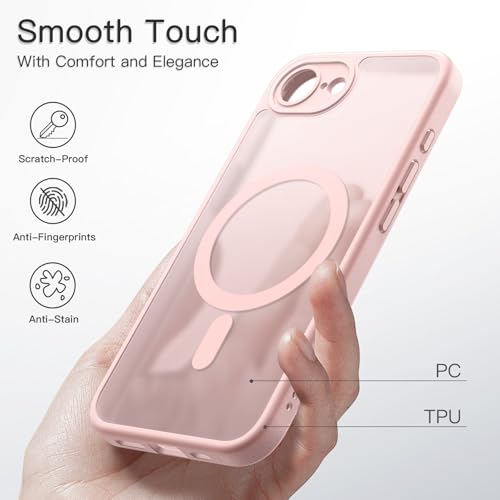 Image of JETech Magnetic Cover Case for iPhone 17e (2026) / iPhone 16e Compatible with MagSafe, Translucent Matte Back Slim Shockproof Phone Cover, 6.1-Inch Display (Soft Pink)