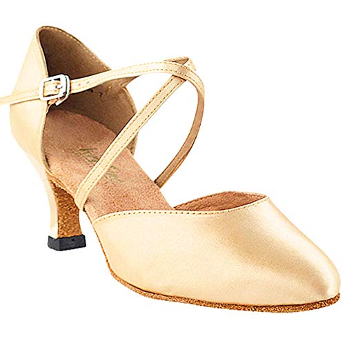 Women's Ballroom Dance Shoes Tango Wedding Salsa Dance Shoes Light Brown Satin 9691EB Comfortable - Very Fine 2.5