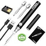 Lötkolben Set, USB Akku Lötkolben mit 3 Temperatur Einstellbar 330℃-450℃,3 Lötspitzen, Lötkolbenständer, Lötdraht, KKMOL Professionelles Sicheres Komplettes Lötkolben - Schwarz