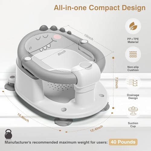 Baby Bath Seat for Babies 5 Months & Up - Non-Slip Bath Seat for Sitting Up, Soft Cushion & Compact Design, Toddler Bathtub Seat - Thumbnail 2
