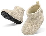 JOINFREE Baby Boys Indoor Sock Booties Cozy House Shoes for Baby Girls Non-Slip Rubber Sole Slippers for Baby Beige 12-18 Months Infant