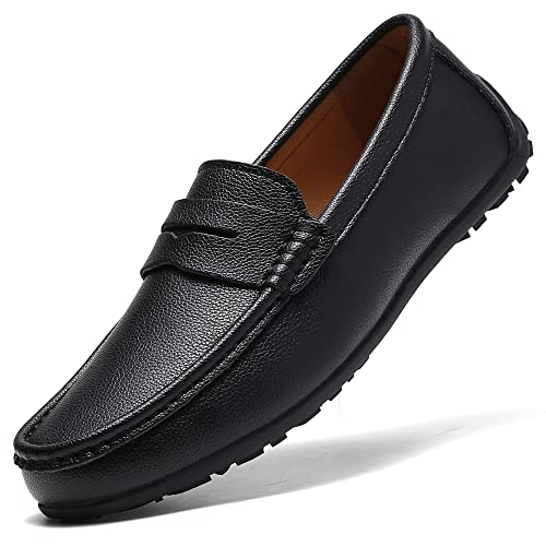 Image of JINDELI Loafers for Men Slip on Driving Shoes Black Size 11 Leather Breathable Comfort Casual Walking Shoes