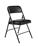 National Public Seating (4 Pack) NPS 1200 Series Premium Vinyl Upholstered Double Hinge Folding Chair, Caviar Black, Model:1210