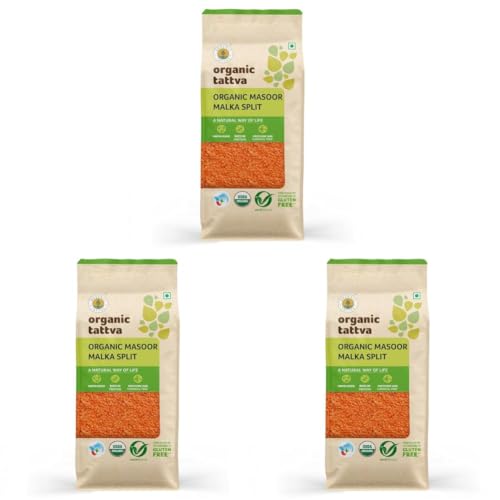 Image of Organic Tattva Masoor Dal 500gms, Malka Split - Red Lentils for Everyday Cooking Masoor Dal, Soups, and Indian Meals (Pack of 3)