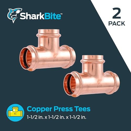 Image of SharkBite 1-1 /2 x 1-1 /2 x 1-1 /2 Inch Copper Press Tee, Plumbing Fitting, Pack of 2, UPR0841X2