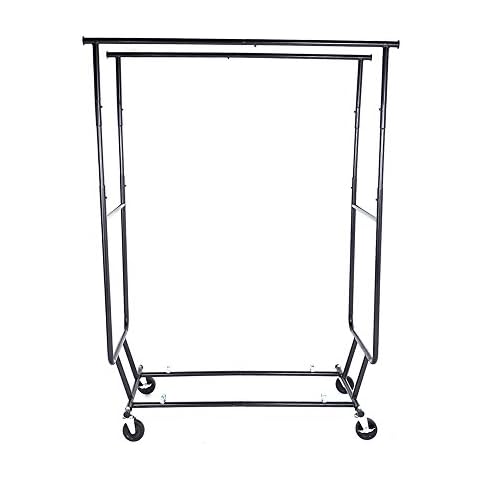 Alightup Portable Clothes Hanger Heavy Duty Steel Double-bar Garment Bar Rolling Rack Adjustable Rail Black Chrome Finish Cover