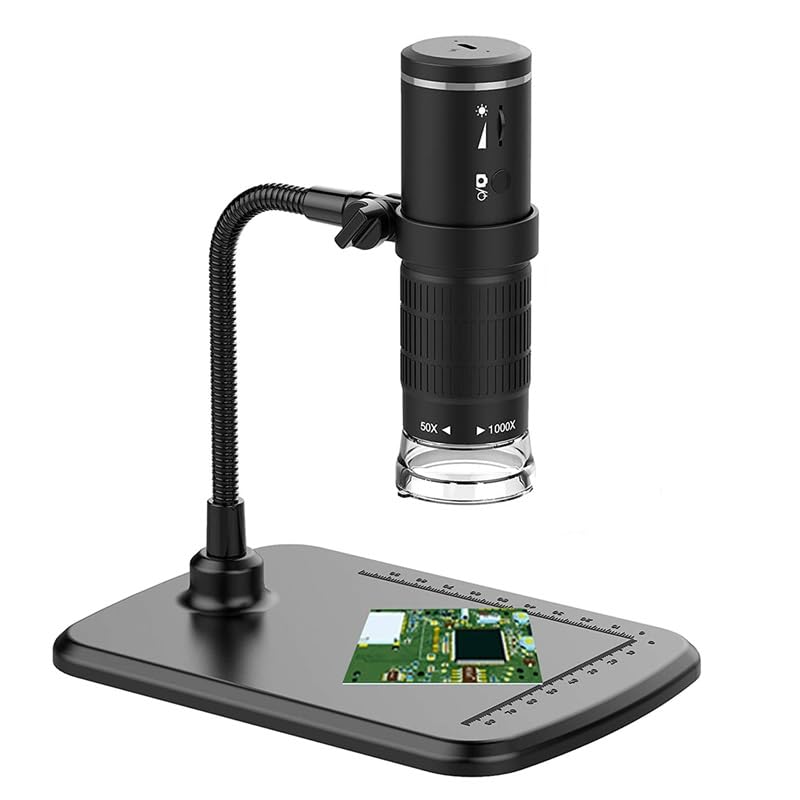 Microscopio Digital con Soporte Elevador, microscopio de Bolsillo con Lupa de 8 Luces LED