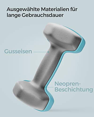 Foto von SONGMICS Set mit 2 Kurzhanteln, 2 x 2 kg, hantelförmig, kurz, sechseckig, Neopren-Beschichtung, für Muskelaufbau, Training, Fitness, für Zuhause, hellblau SYL904Q01