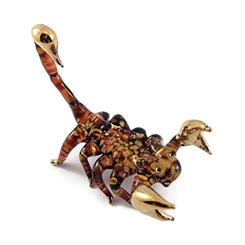 Mr_air_Thai_Glass_Blown Tiny 3" Long Brown Gold Scorpion Figurine - Miniature Hand Blown Glass Scorpions Arachnid Arthropod Insect Colorful Crystal Animal Decorative Collectible Figurines Décor Gifts Cover
