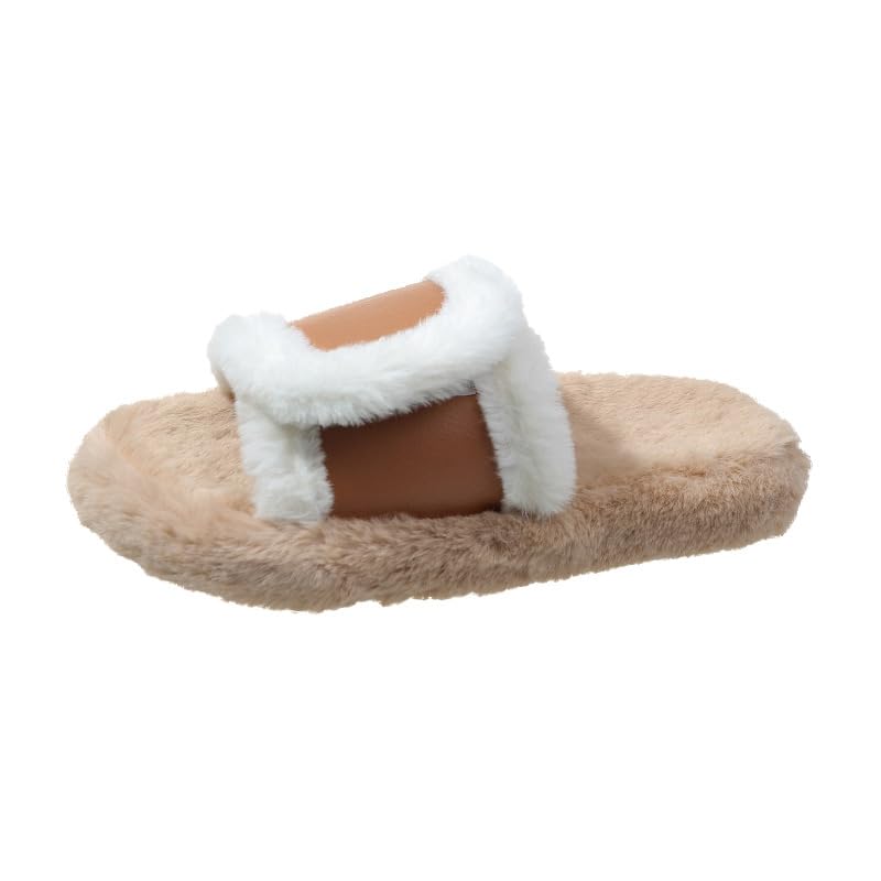 Women's Open Toe Fuzzy House Slippers Cute Sandals Slip on Slides Men Slippers for Bedroom Indoor Outdoor