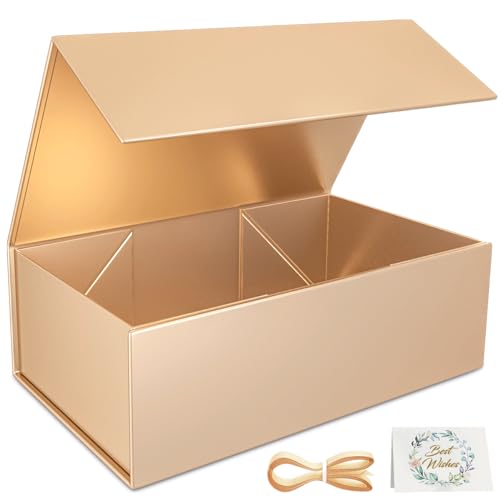RYDDOY Rose Gold Gift Box, 9.5x6x3'' Gift boxes for Presents with Lids Magnetic Closure Rectangle Collapsible for Bridesmaid Proposal Box, Wedding, Christmas, Halloween, Birthday Gift Packging
