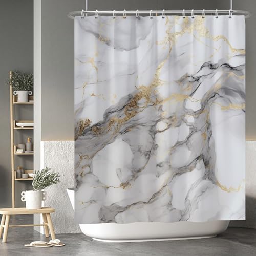 Baocicoo Gold Ink White Marble Modern Abstract Shower Curtain for Bathroom - Luxury Texture, Waterproof Polyester with Hooks - 72x84 Inches by Baocicco - Used condition - US$15.80