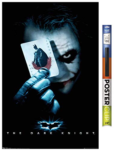 Trends International DC Comics Movie-The Dark Knight-The Joker with Batman Playing Card Wall Poster, 22.375" x 34", Premium Poster & Clip Bundle