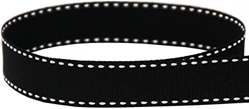 USA Made 3/8" Black & White Saddle Stitch Grosgrain Ribbon - 50 Yards Multiple Widths Available