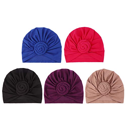 Image of DRESHOW 5 Pack Knotted Headwraps for Women African Turban Pre-Knotted Beanie Headwraps Hair Covers