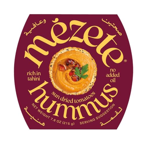 Mezete, Gourmet Hummus Con Pomodori Secchi, Crema a Base di Ceci, Ideale Come Antipasto o Aperitivo su dei Crostini, Come Accompagnamento a Verdure Crude, Senza Conservanti e Senza Glutine, 215 gr