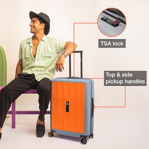 Image of Nasher Miles Zanzibar TSA Lock Hard-Sided Polycarbonate 8 Wheels Double Spinner Check-in Luggage Orange Grey 24 inch |65cm Trolley Bag| Suitcase,Medium