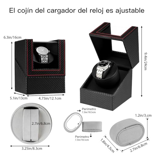 Miniatura 6 de Caja De Enrollador De Reloj Automatische Uhrenbeweger Box Single Uhrenbeweger Pu Leder Uhrengehäuse Mit Leisem Motor Batteriebetrieb Oder Netzteil Für Automatikuhren Faser Aus Kohlenstoff-Dgw