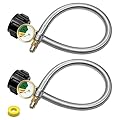 2 PCS 1/4" Inverted RV Propane Hose with Gauge,15 Inch Stainless Steel Braided Camper Propane Hose,RV Gas Hose for Standard 2 Stage Propane Regulator 5-40LB Propane Tank with 1/4" Inverted Male Flare