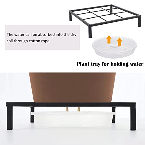 Tenfuju 9.8" Metal Heavy Duty Potted Plant Stand Flower Pot Holder With Saucer Indoor Outdoor Rustproof Iron Garden Container Square Supports Rack For Planter ,2 Pack(Iron Color ) #TOP1