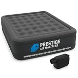 64779E Dura-Beam Standard Prestige Air Mattress Queen Size – Durable Fiber-Tech Construction, Hand-Held Battery Pump, 10 Inch Bed Height, 600 Pounds Weight Capacity, Portable Inflatable Airbed for Hom