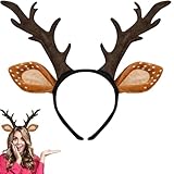 CBMZHF Diadema de cuernos de reno de Navidad con orejas de ciervo manchadas, accesorio de fiesta de disfraces, color marrón y marrón, 33 x 28 cm