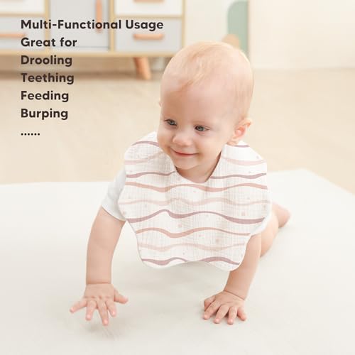Image of Bearmoss Baby Bibs for Drooling & Teething 8 Pack Muslin Cotton Soft Absorbent Adjustable Unisex Bibs Boys Girls 0-36 Months