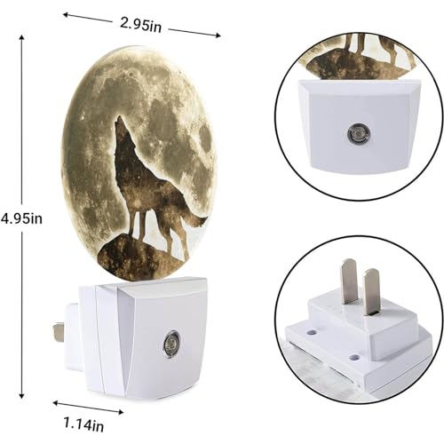 Image of EKOBLA Black Wolf Night Light, Wolf on Cliff Under Full Moon Night Lights Plug Into Wall with Auto Sensor for Bedroom and Staircase
