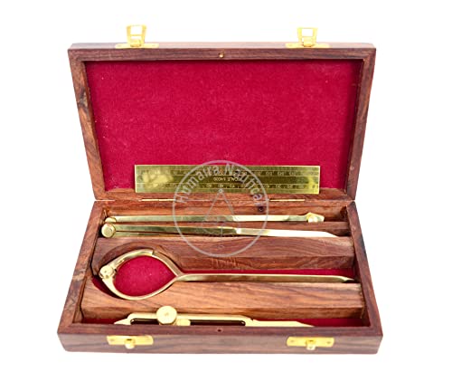 Humaira Nautical Proportional Divider Set of 5, Full Brass dividers with Executive Wooden Box, Single Handed 8\" Brass Navigational Dividers Compass Set for Maritime, Naval, Geometry and Drafting