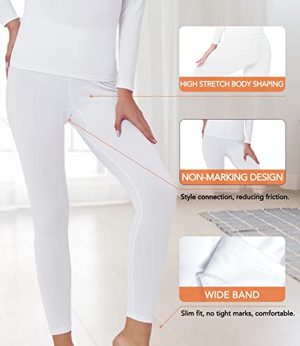 Jzcreater Women Thermal Underwear Set, Winter Base Top & Bottom Layer, Soft, Flexible Women Long John Pajama Set For Cold Weather (Large, White) #TOP2