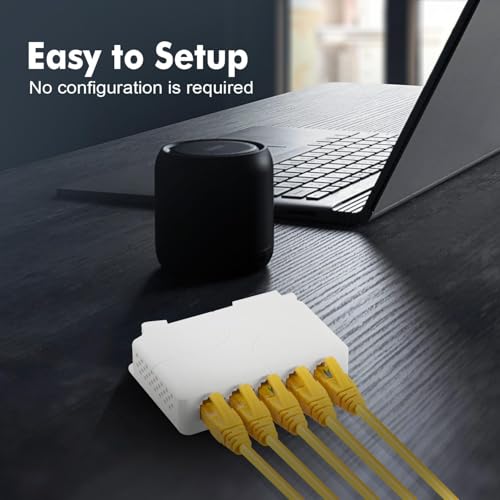 Image of PoE Switch 5 Port, 1 in 4 Out Extender, Repeater Support IEEE802.3af /at /bt Powered 90W, 100Mbps Ethernet Passthrough Switch, Extend 250m(328ft), Wall and Din-Rail Mount (POE Extender 1 X 4)