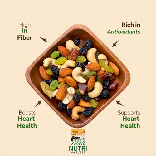 Image of NUTRI HARVEST Premium Dry Fruits Mix pack (Panch Mewa Mix), Natural Blend of Almonds, Cashews,Black and green Raisins and diced Dates| Fit for Fasting 250 gram| (Re-sealable pack for freshness)