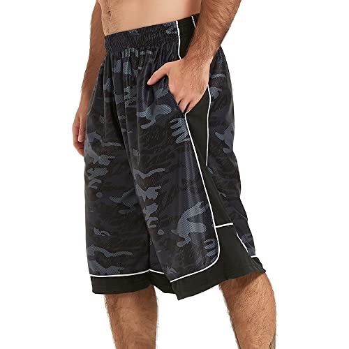 Hquec Men's 12" Long Basketball Shorts Athletic Workout Gym Camo Shorts Below Knee Loose-Fit With Pockets Darkgrey 2Xl #TOP3
