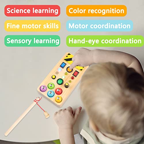 Ouriky Montessori Busy Board Toddler Toys, Sensory Toys For Toddlers 1-3 Wooden Toys With Led Lights, Sounds And Fishing Game, Educational Learning Fidget Toys Gift For Boys Girls Age 1-2 2-4 #TOP4