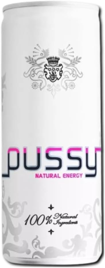 Pussy 100% Natural Energy Drink Passion Fruit and Lychee with White Graprfruit and Lime Juice Flavour 250ml Can No Taurine, Additives, Preservatives, Sweetners, Artificial Caffeine (Pack of 24)