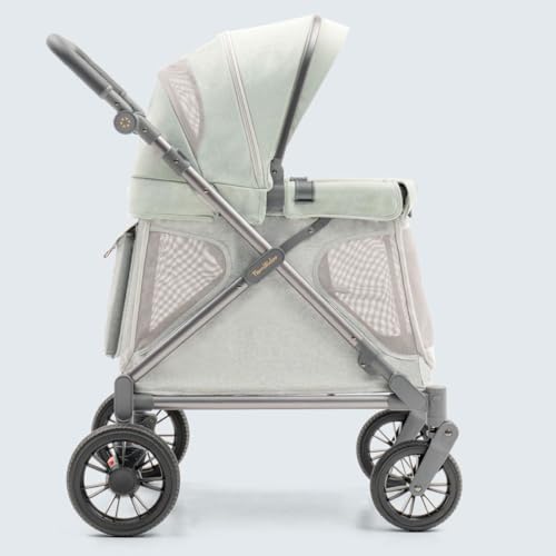 Image of Familidoo Q1 Multi-Use Kids Wagon Stroller – Foldable, Lightweight & All-Terrain for Kids & Pets – 5-Point Safety Harness, Rain Cover & Compact Travel Design – Supports Up to 132 lbs (Sage Green)