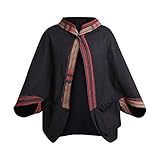 virblatt - Poncho Herren | 100% Baumwolle | Wendefunktion | Poncho Wolle Jerga Hoodie Ethno Hoodie Herren - Kraft L-XL schwarz