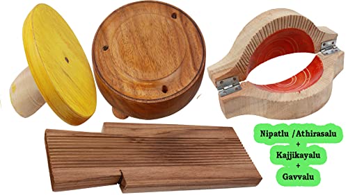 Image of Wooden Kitchen Tool or Mould for Adhirasam |Ariselu Oil Filter, Garijelu|Kajjikayalu and Gavvalu Sweet Maker Board |Gavvalu Chekka|Combo Pack
