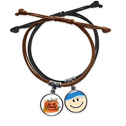 Pulsera de calabaza de Halloween pintada a mano con cuero genuino