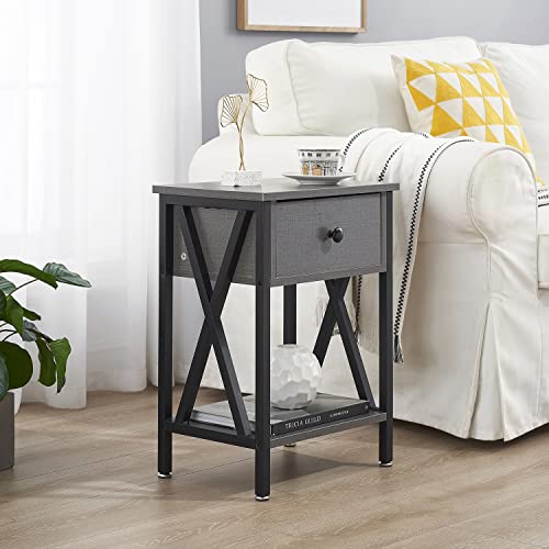 Vecelo Vintage Nightstand, End Side Table With Drawer And Shelf, Home Decoration For Living Room Bedroom, X-Shape Legs And Water-Proof Surface, Hemp Gray, (Set Of 2) #TOP2