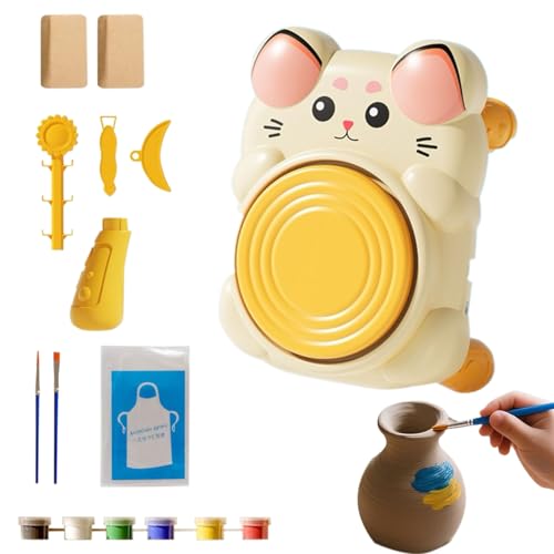 Hiemible Torno de Alfarería para Niños | Set De Cerámica Para El Hogar,Herramienta Educativa De Elaboración Manual De Arcilla Para Actividades Familiares Y Clases De Arte Escolar