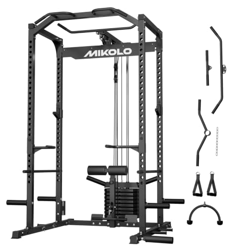 Image of Mikolo F4 2.0 Power Cage with Dual-Track Smooth Pulley System, 1200LBS Power Rack with Leg Hold-Down for Heavy LAT Pulldowns