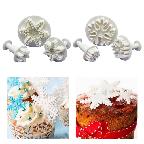 6Pcs Useful Various Size Snowflake Plunger Cake Cutter Cute Snowflake Cake Decorating Mould Winter Fashionable Cookie Fondant Embossing Cutter for Sweet Cookies