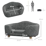 PawHut Haustiersofa Hundematte Hundebett Hundesofa Hundecouch Katzen Sofa mit Kissen Rückentasche Plüsch Schaumstoff Kiefernholz Dunkelgrau 70 x 47 x 30 cm