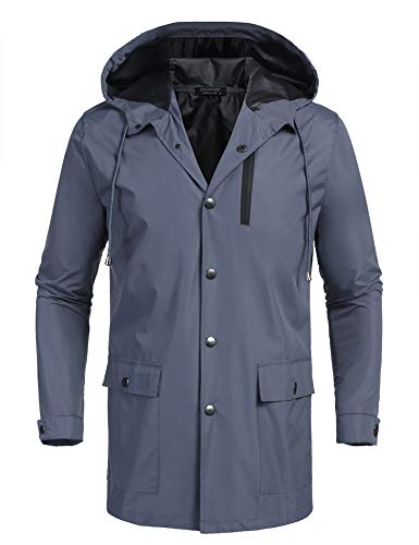 COOFANDY Men's Lightweight Waterproof Rain Jacket Packable Hooded Long Raincoat Windbreaker Jackets (XX-Large, Grey-01)