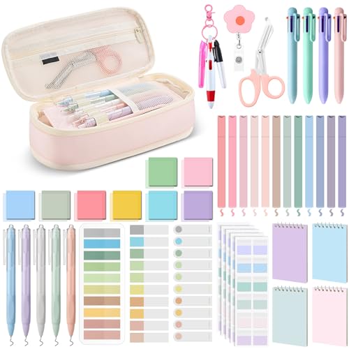 Jutom 50 Pcs Nursing School Cna Essentials for Students Work Aesthetic Stationery Gift Include Medical Scissors Badge Reel Transparent Sticky Notes Pens Notebook Pencil Case Highlighter Label(Pink)