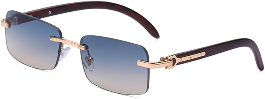 LVTFCO Small Rectangle Rimless Sunglasses, Mens, Luxury Vintage Frameless Sunglasses, Classic Glasses, UV400, blue orange