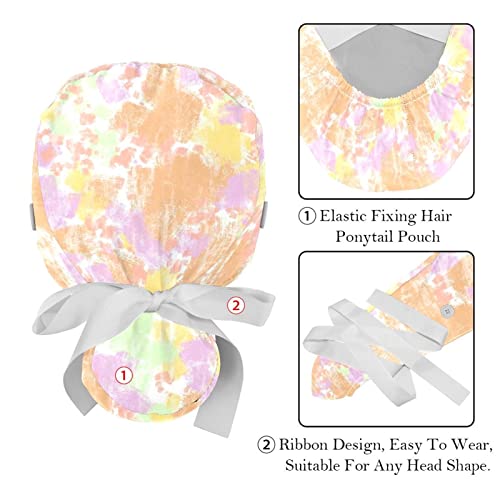 2Pcs Working Cap Abstract Bouffant Scrub Turban Caps Tie Back Hats With Button & Sweatband #TOP30