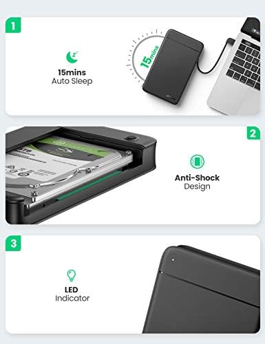 UGREEN 2.5 Inch Hard Drive Enclosure, USB C External SATA HDD/SSD Caddy UASP 5Gbps Hard Disk Reader with Built-in Type C Cable Compatible with 7mm/9.5mm 860 EVO Seagate West Digital, PS4 TV Mac PC