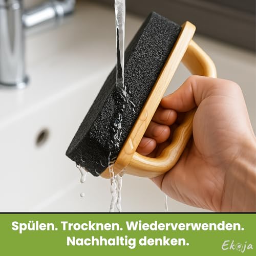 Ekoja – Handpadhalter aus Holz mit Stiel – Handpad zur Holztisch-Pflege – Wiederverwendbarer Padhalter mit Polierpad – Möbelpflege Innen – Holzpflege-Set für Parkett und Möbel
